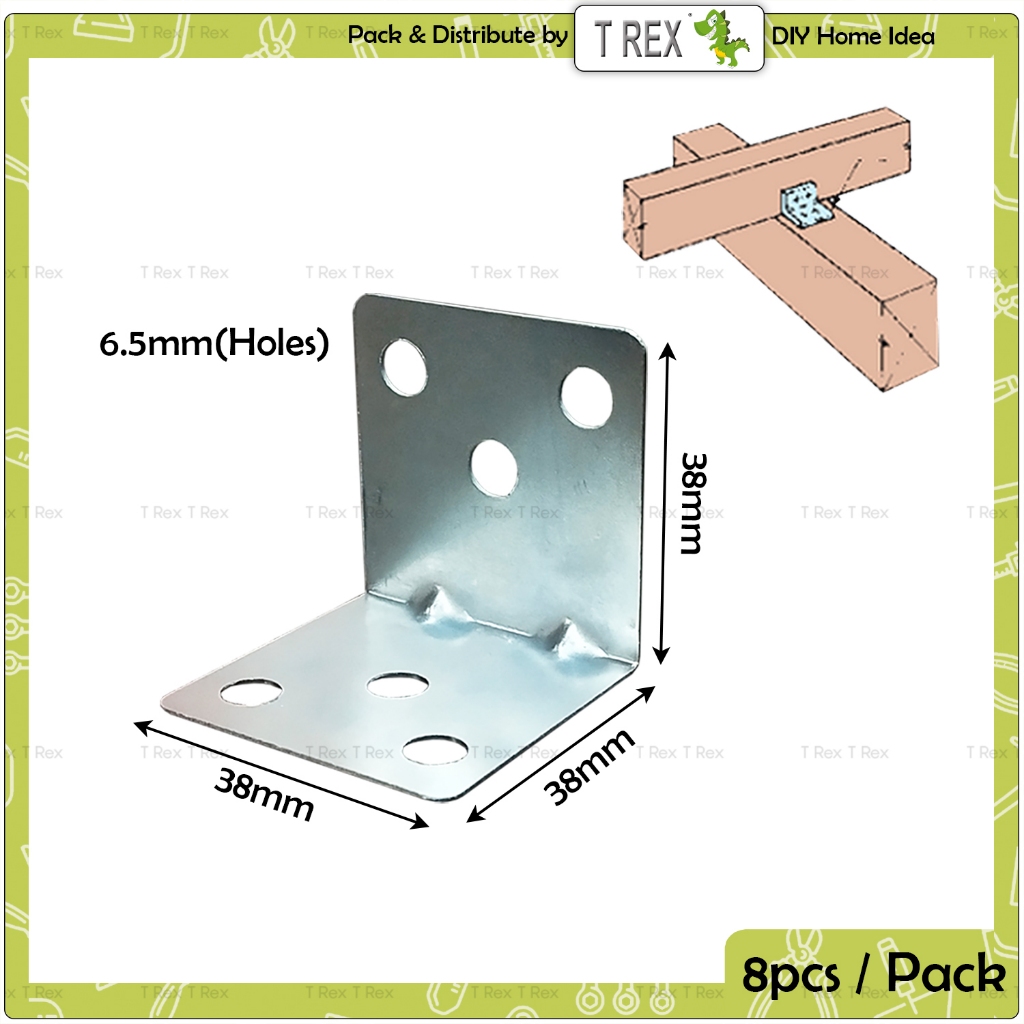 T Rex DIY 8 ชิ้น 38 มิลลิเมตรเฟอร์นิเจอร์ซ่อมมุม L รูปวงเล็บเหล็กมุม Joint Brace ฮาร์ดแวร์ Besi L