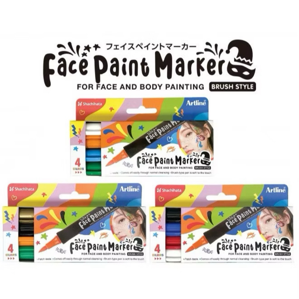 Artline Face Paint Marker แปรงสไตล์ 4 ชิ้นชุด Face Painting Markers Home Office School Event Festiva