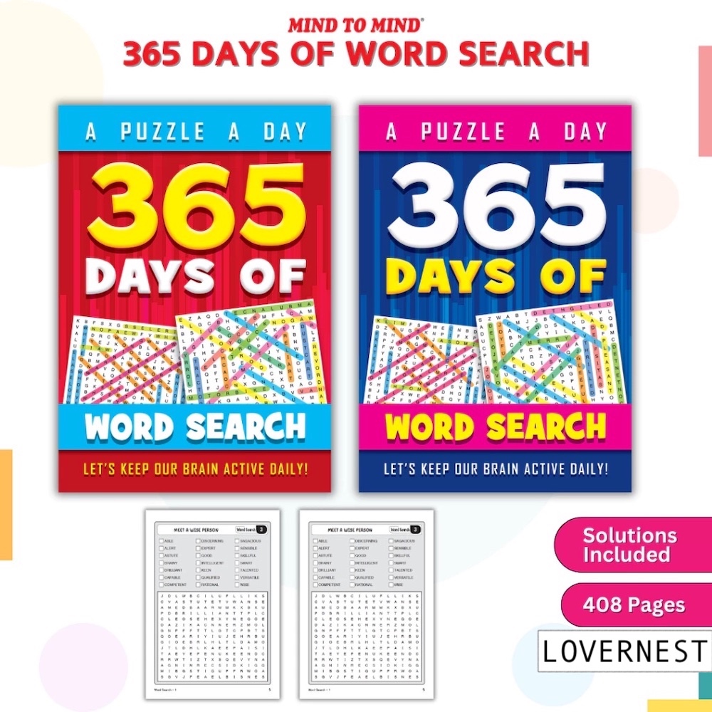 MIND TO MIND 365 Days Of Word Search A Puzzle A Day BRAIN GAME EXERCISE Spelling การออกกําลังกาย 版文 