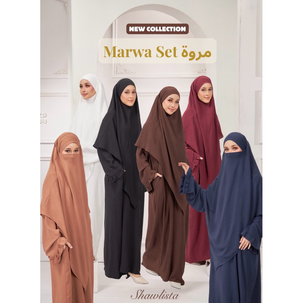 SHAWLISTA MARWA SET JUBAH WITH KHIMAR ADJUSTABLE PURDAH 2 สไตล์ HAJI UMRAH IRONLESS