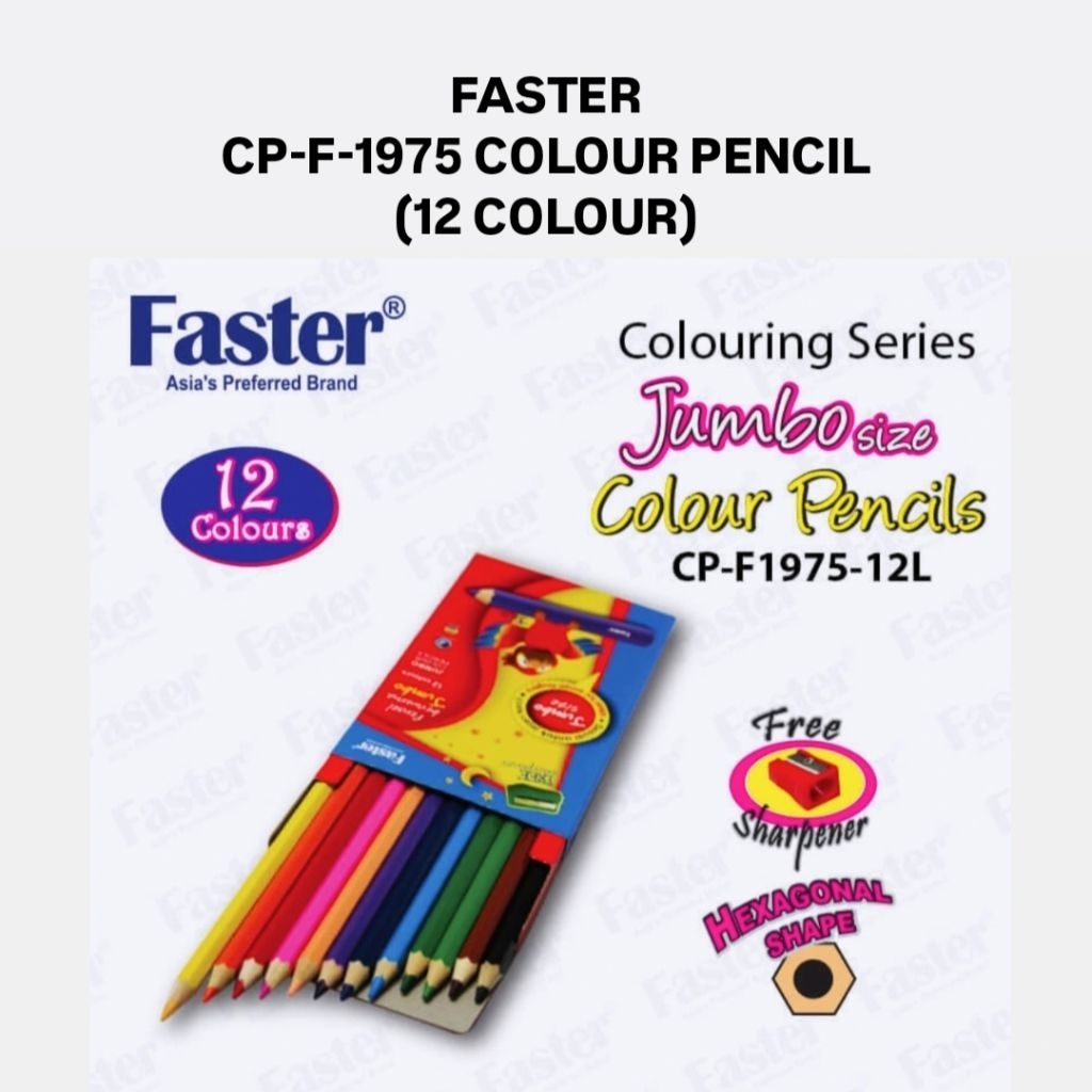 (1BOX) FASTER CP-F-1975 Long Tri Jumbo Colour Pencil [12 สี] 木色笔 X 1BOX