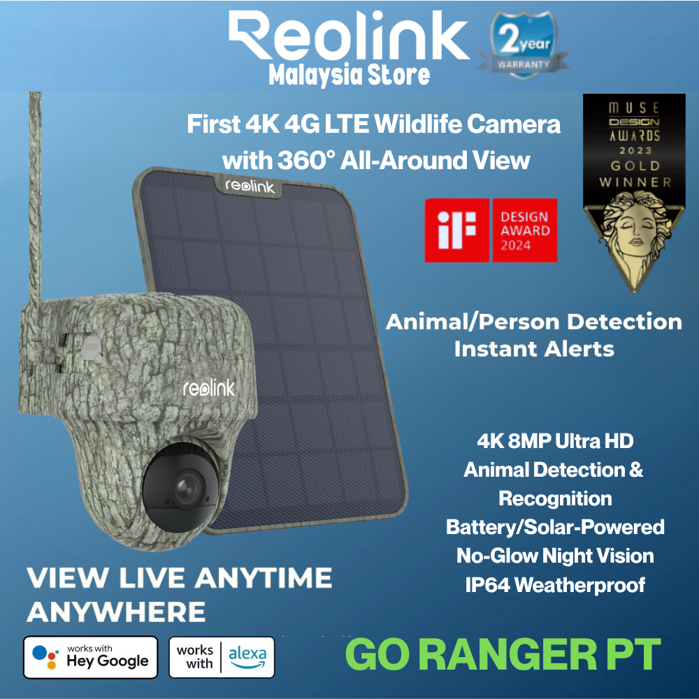 Reolink Go Ranger PT 4K 4G LTE Trail Camera 360° การจดจําสัตว์ดูเต็มรูปแบบไม่มีเรืองแสง และ สมาร์ทกา