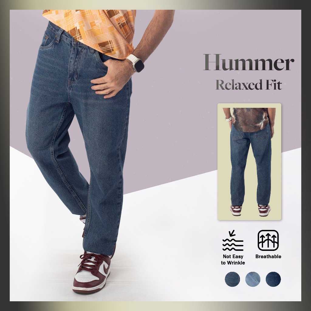 HUMMERSeluar Jeans Panjang Cutting Relaxed Kain Anti Kedut Saiz 30-42 H0004