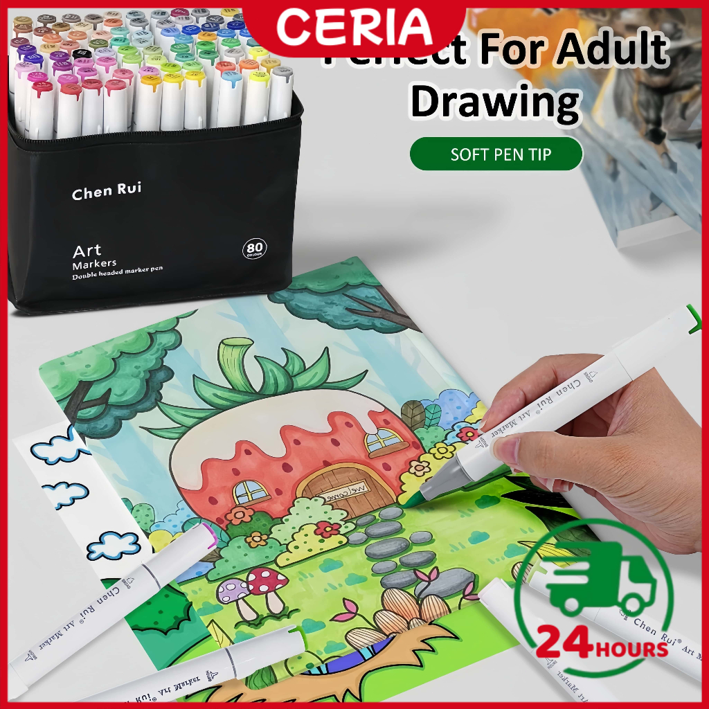【🇲🇾24h12/168 สี Dual Tip Art Chenrui Markers – Brush & Chisel ปากกาถาวรพร้อมฐานสําหรับระบายสีสําหรับ