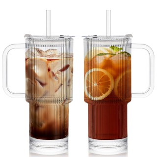 500ml Clear Glass Bottle 2pcs With Lid & Free Straw |Drinking Glass Cup Heat Resistan