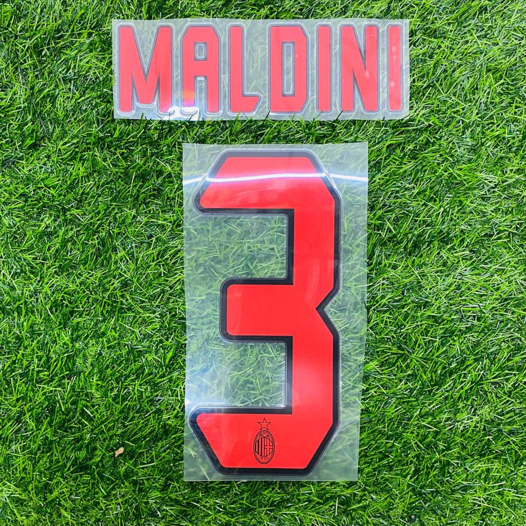 ชุดชื่อสีแดง Maldini + เบอร์ + nns สําหรับเจอร์ซีย์