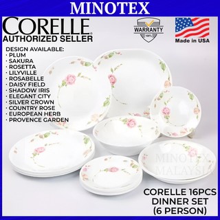 Corelle 16pcs (6 Person) Dinner Set – Vitrelle Glass | Lightweight & Durable, Set Pinggan Corelle