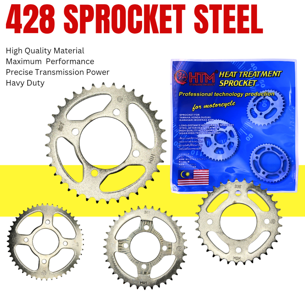 HTM 428 RXZ Y125Z Y125ZR LC135 SRL110 Y110 Y100 Y80 ด้านหลัง SPOCKET เหล็ก YB3L YB5L YTZ5S YTZ6V YTZ