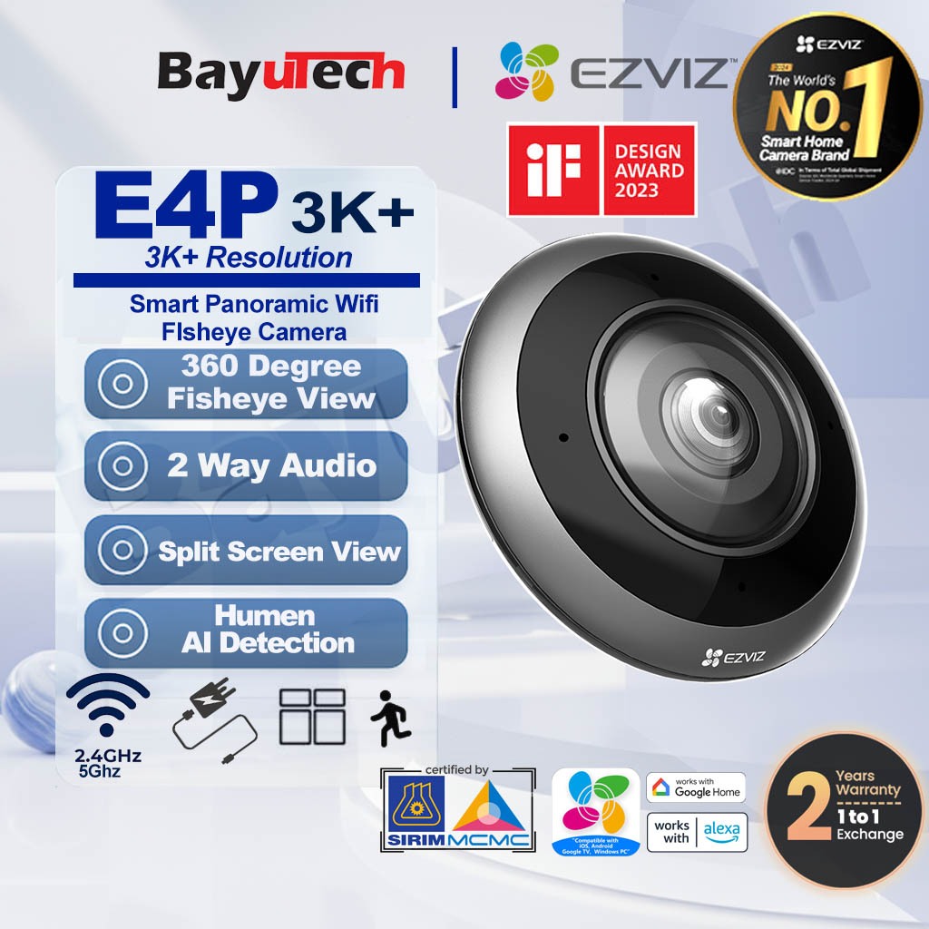 EZVIZ E4P 6MP 3K+ Two-Way Talk H.265 5G สมาร์ท Dual Band Wi-Fi Panoramic Fisheye กล้องตรวจจับรูปทรงม