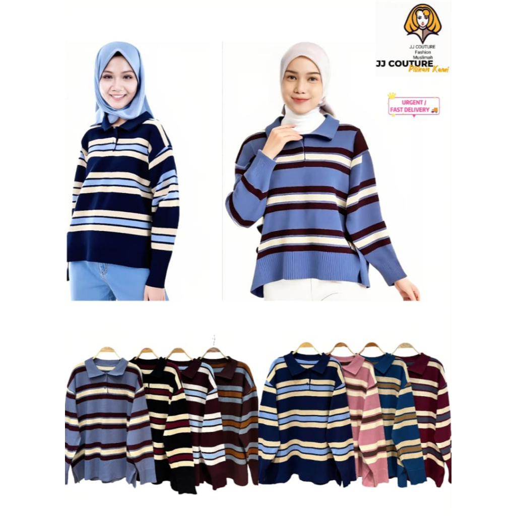 JJ COUTURE MUSLIMAH WOMEN FASHION [สี LINE] ELEGANT LONG SLEEVE BLOUSE FREE SIZE