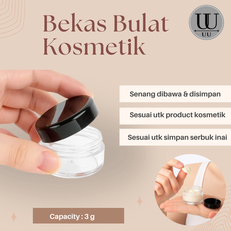 Bekas Inai Round Cosmetic Jar Kosmetik Jar 3g Cosmetic Small Container Round Shape Cosmetic Jar