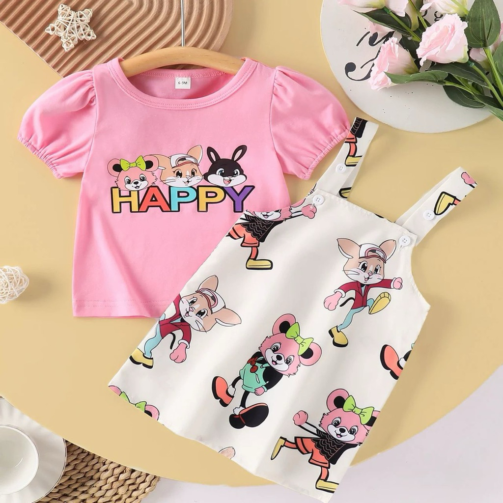 MERAH Girls Dress Happy Cat Pink/Girls Clothes Happy Pink Cat