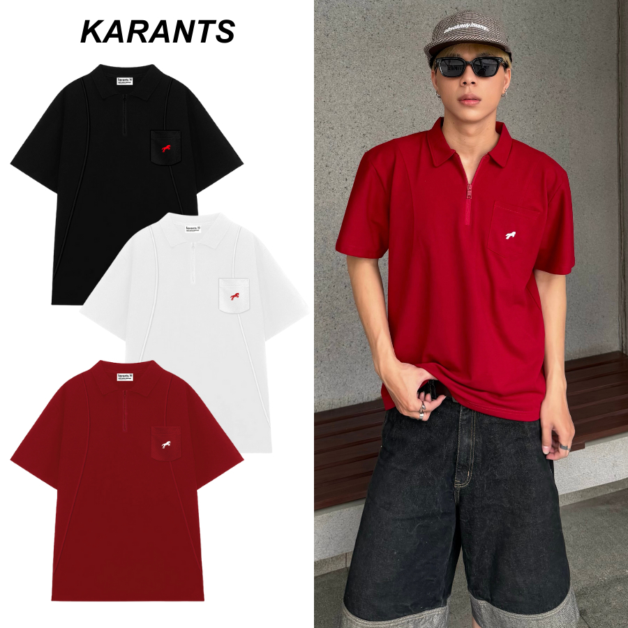(New Years Collection Lunar 2026) Karants เสื้อโปโลขนาดใหญ่ Horse Theme– KR307 มีซิป, Patch Pocket &