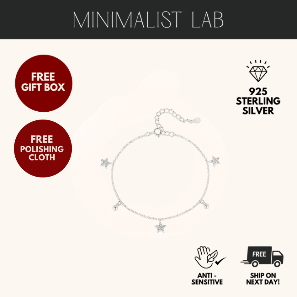 MINIMALIST LAB Sterling Silver APOLLO Star Charms Bracelet Gelang Bintang Perak Wanita Silver