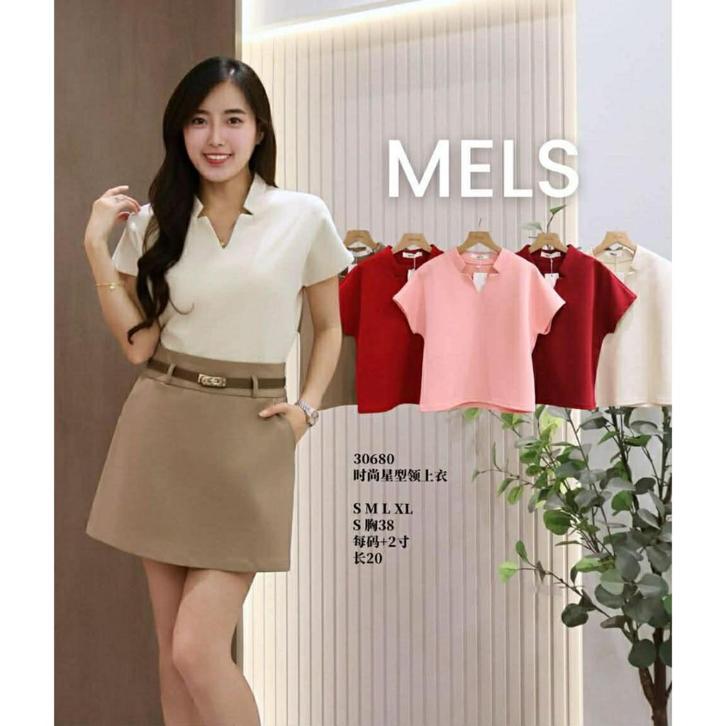 (MELISSA-MLS30680)SMLXL เสื้อผ้าผู้หญิงด้านบนปีใหม่ star คอปกแขนสั้นฤดูร้อนสไตล์ใหม่ผ้าโรมันด้านบน