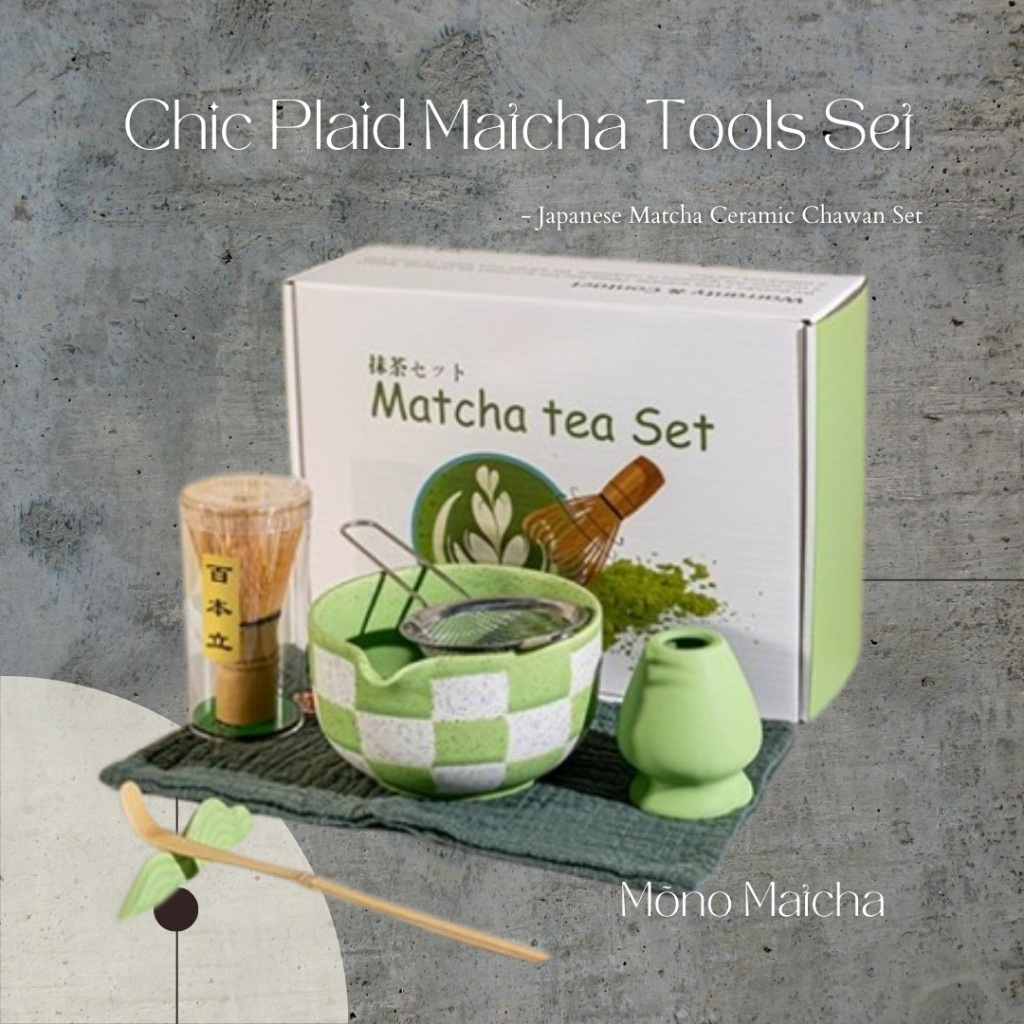 M礼 Matcha 7 IN 1 Chic Plaid Ceramic Matcha Tea Tool Set 7 IN 1 Chic格子 Silk Tea Tea Tool Set