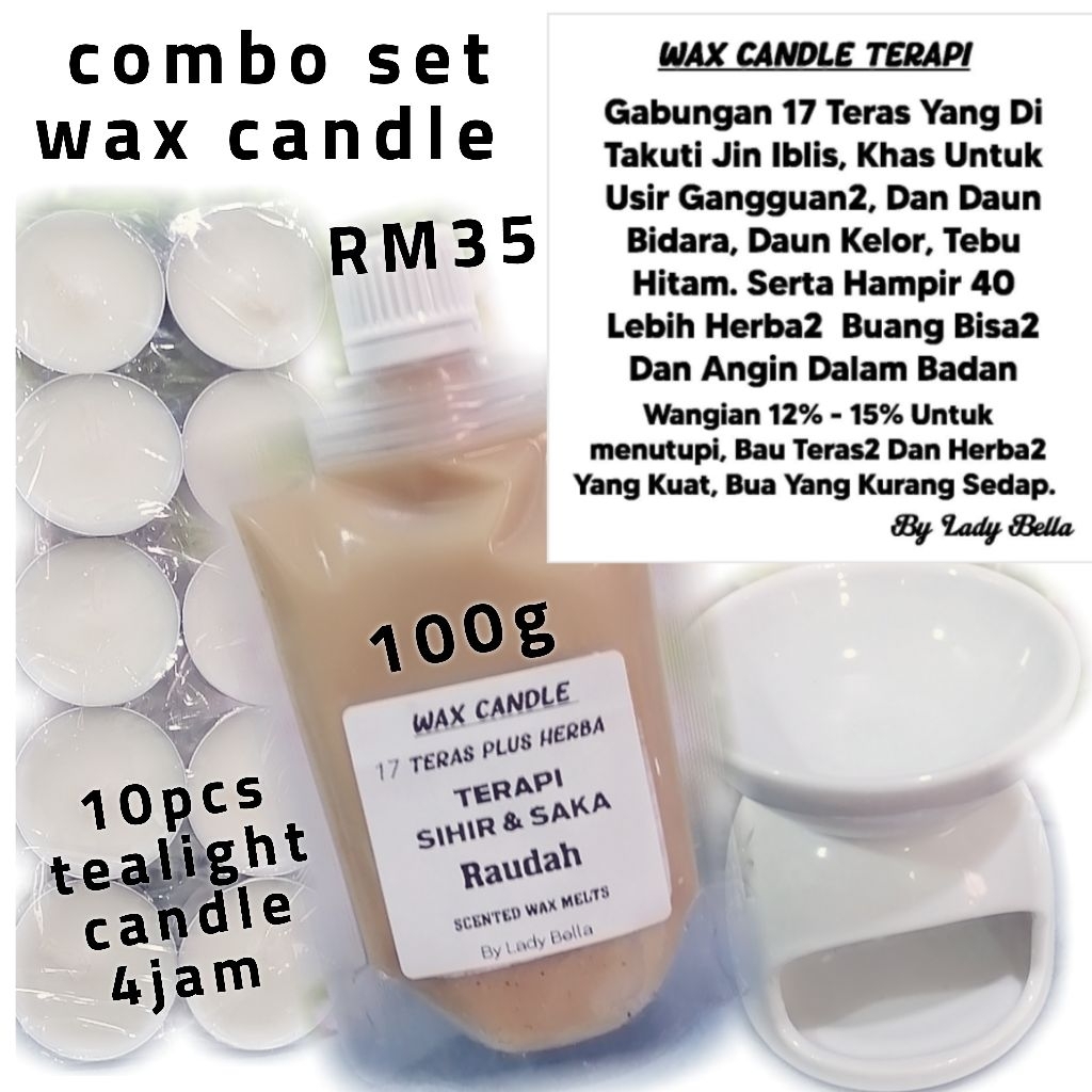wax candle terapi raudah 17 teras yg ditakuti jin i b l i s  tebu hitam bidara kelor  plus herba