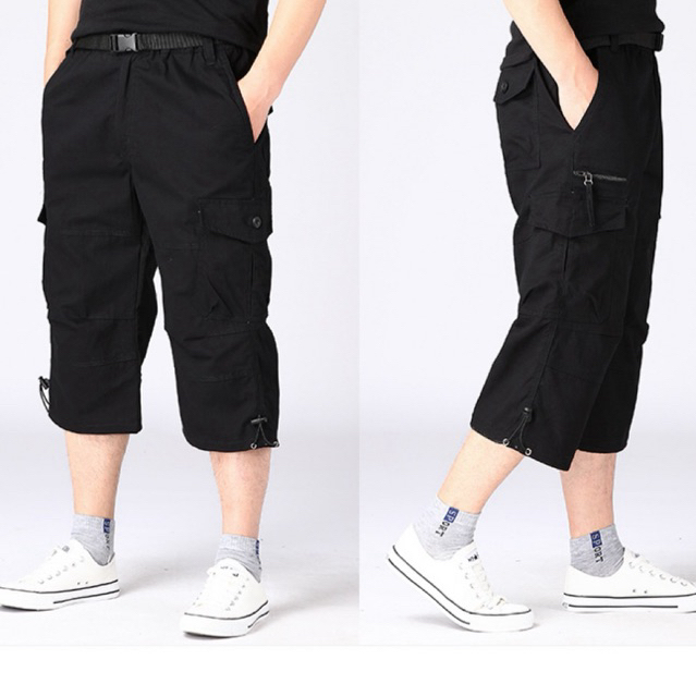 3Q 6-Pocket Cargo Short Pants Mens Casual Outdoor Multi Pocket Short Cotton 3/4 Pants