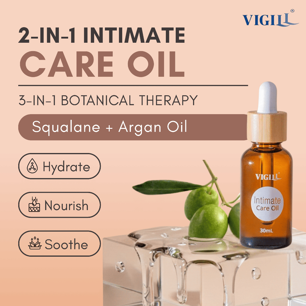 VIGILL Intimate Care Oil 3-in-1 | ซ่อมแซม ให้ความชุ่มชื้น ปลอบประโลม & ผ่อนคลาย | ด้วยสควาเลนสด, น้ํ