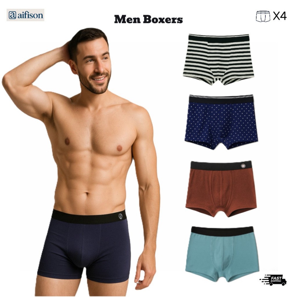 Boxer Lelaki Cotton Dalam Lelaki selesa Men Boxer Breathable Cotton ชุดชั้นในผู้ชาย 男士 Seluar 角裤4pcs