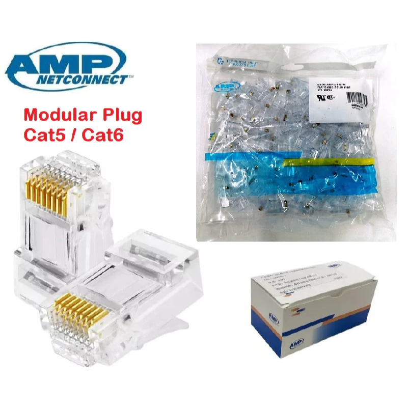 100 ชิ้นคุณภาพสูง AMP RJ45 CAT5/CAT6 8P8C Modular Plug Connector