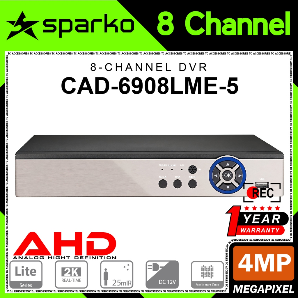 8CH 8CH CHANNEL FULL HD DVR 4.0MP SPARKO กล้องวงจรปิด 8-CH เครื่องบันทึกวิดีโอดิจิตอล Full HD 4MP P2