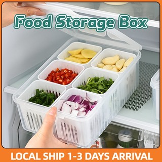 In Stock 6/9 Grids Refrigerator Food Vegetable Fruit Storage Box/ Kitchen Chopped Green Onion Drain Divided Container
