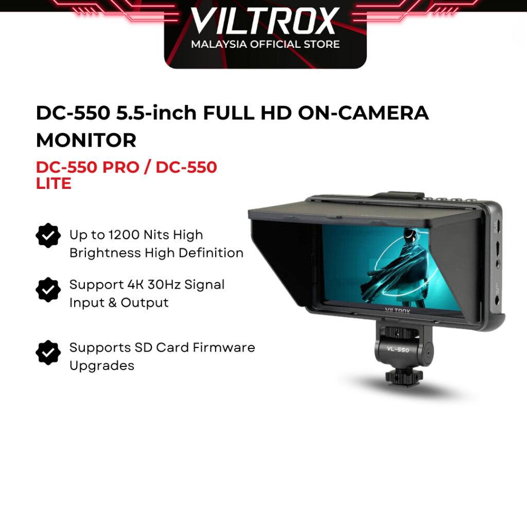 VILTROX DC-550 PRO แบบพกพา 5.5 นิ้ว HD On-Camera Monitor 4K 10bit HDMI Field Monitor, หน้าจอสัมผัส