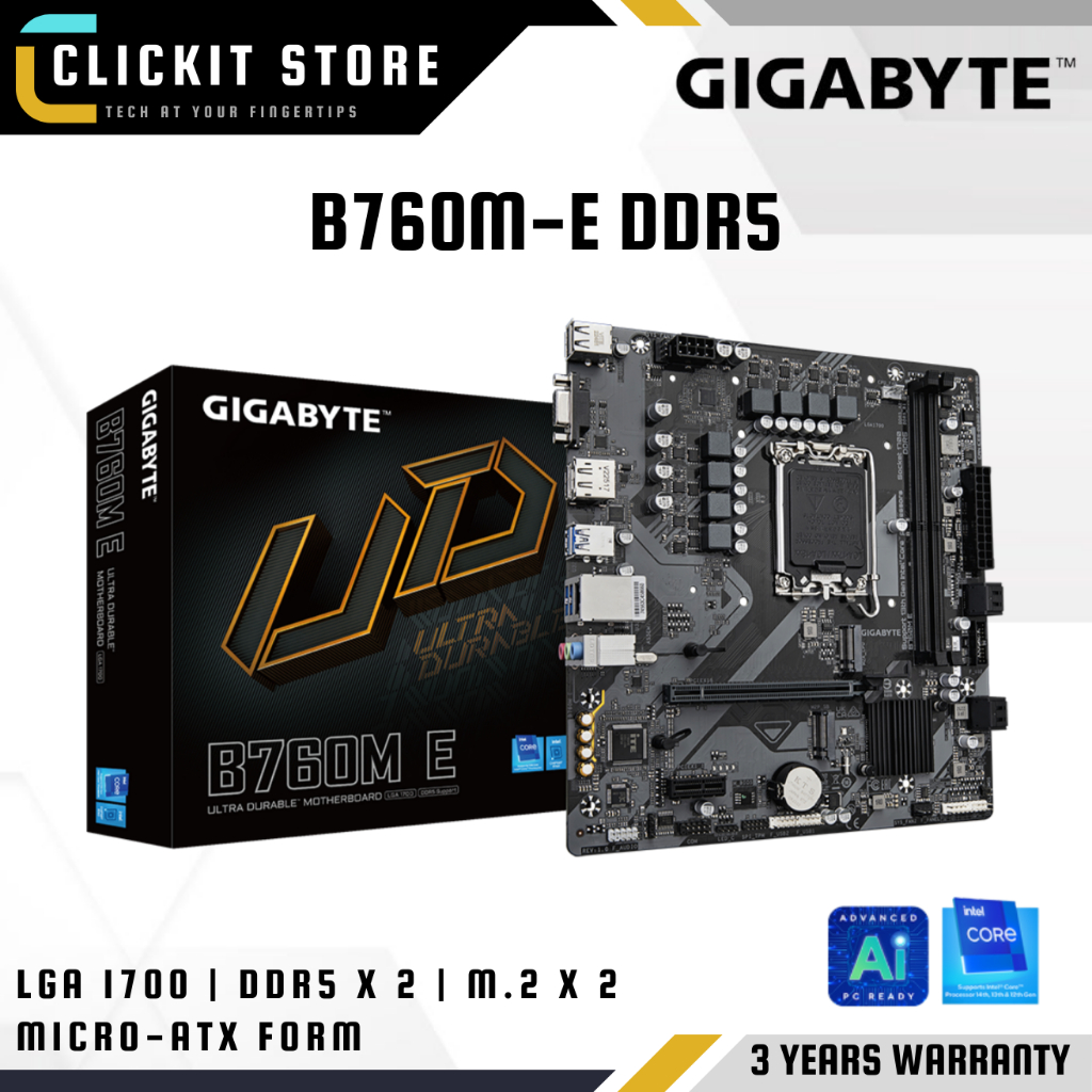เมนบอร์ด GIGABYTE B760M-E DDR5 | LGA 1700 , 2 x DDR5 DIMM | INTEL B760 ชิปเซ็ต