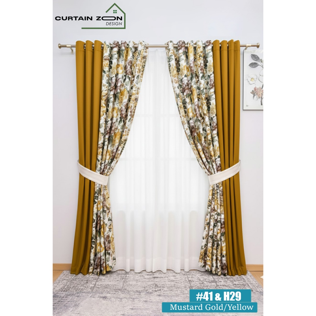 ผ้าม่าน zoon Iris+Hebe Mix Mustard Gold โพลีเอสเตอร์ Semi Blackout Made ตกแต่งบ้าน Hook ตาไก่ (170 ซ