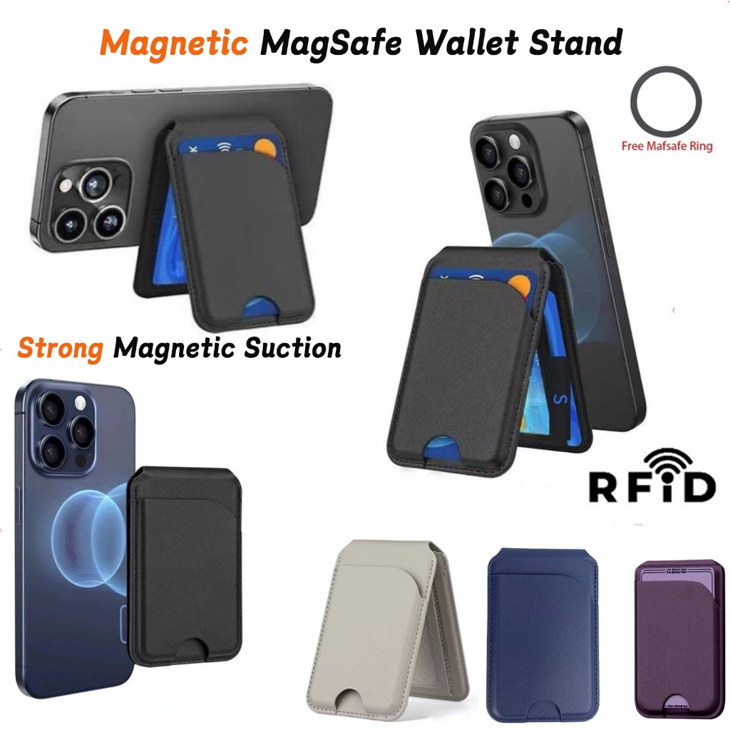 Free Magsafe RingMagnetic สําหรับ Magsafe กระเป๋าสตางค์หนังกระเป๋าสตางค์แม่เหล็กขาตั้งโทรศัพท์การ์ดส