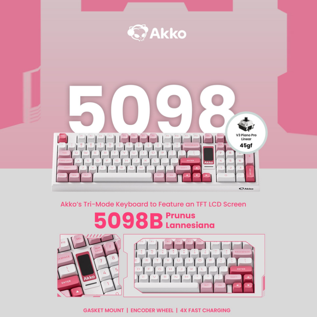 Akko Prunus White & Pink Lannesiana 5098B Mechanical Keyboard - สวิตช์ Akko V3 Piano Pro