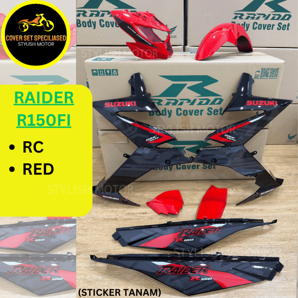 ชุดครอบ RAPIDO SUZUKI Raider R150fi Rc สีแดงสีฟ้า Body Coverset สติ๊กเกอร์ Tanam Stripe Tanam