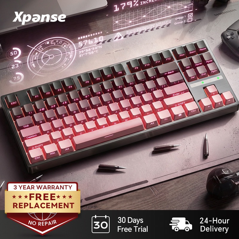 Xpanse Mechanical Keyboard 87 คีย์ RGB คีย์บอร์ดเกมไร้สาย Tri-Mode แบบมีสาย Bluetooth 2.4G