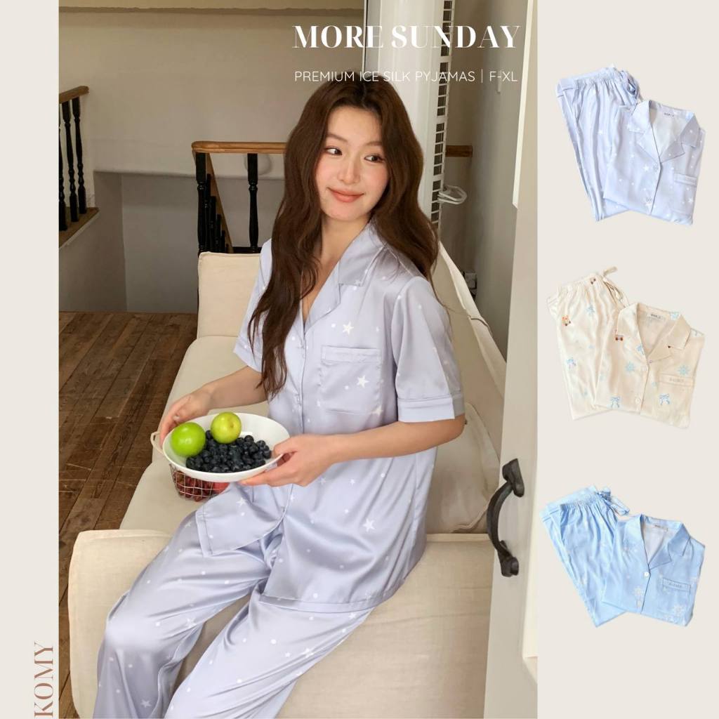 KOMY วันอาทิตย์ PYJAMAS SET COLLECTION(ICE SILK PYJAMAS/ SLEEPINGWEAR/ สไตล์เกาหลี PYJAMAS/ เวอร์ชั่
