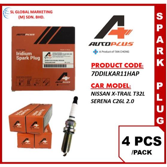 AUTO PLUS โดย TAN CHONG SPARK PLUG สําหรับ NISSAN GRAND X-TRAIL T32L, SERENA C26L 2.0 - 7DDILKAR11HA