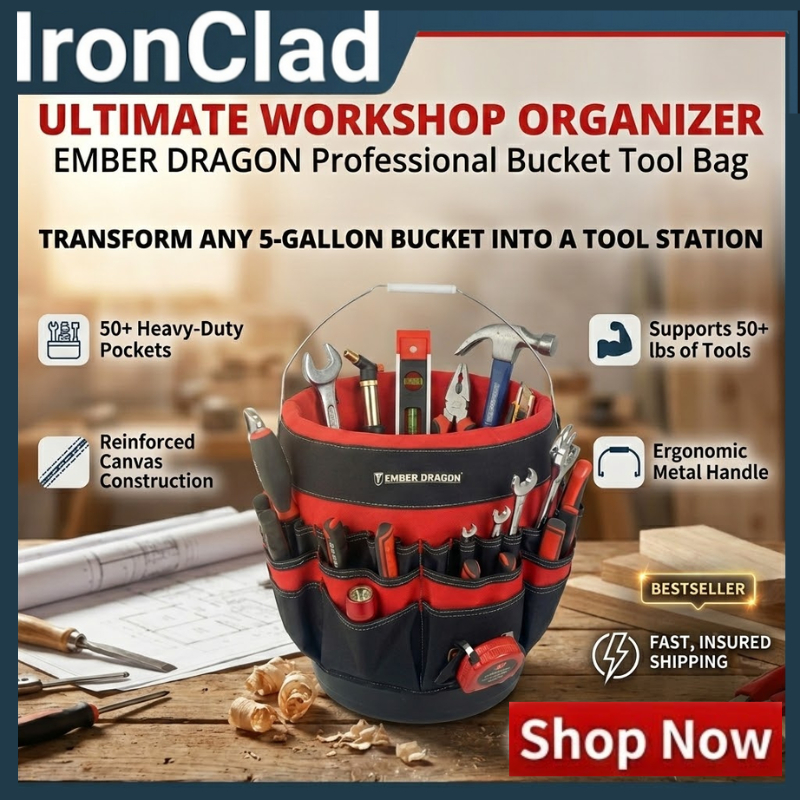 Ember Dragon 5-Gallon Bucket Tool Bag Organizer (50+ Pockets) Beg Tong Alat Perkas Tukang Canvas