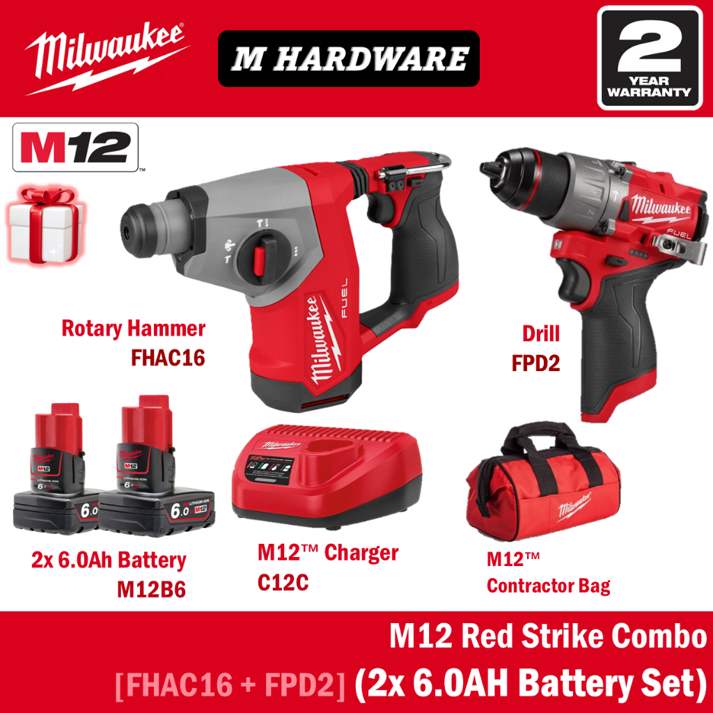 Milwaukee M12 Red Strike Combo - M12 FHAC16 + M12 FPD2