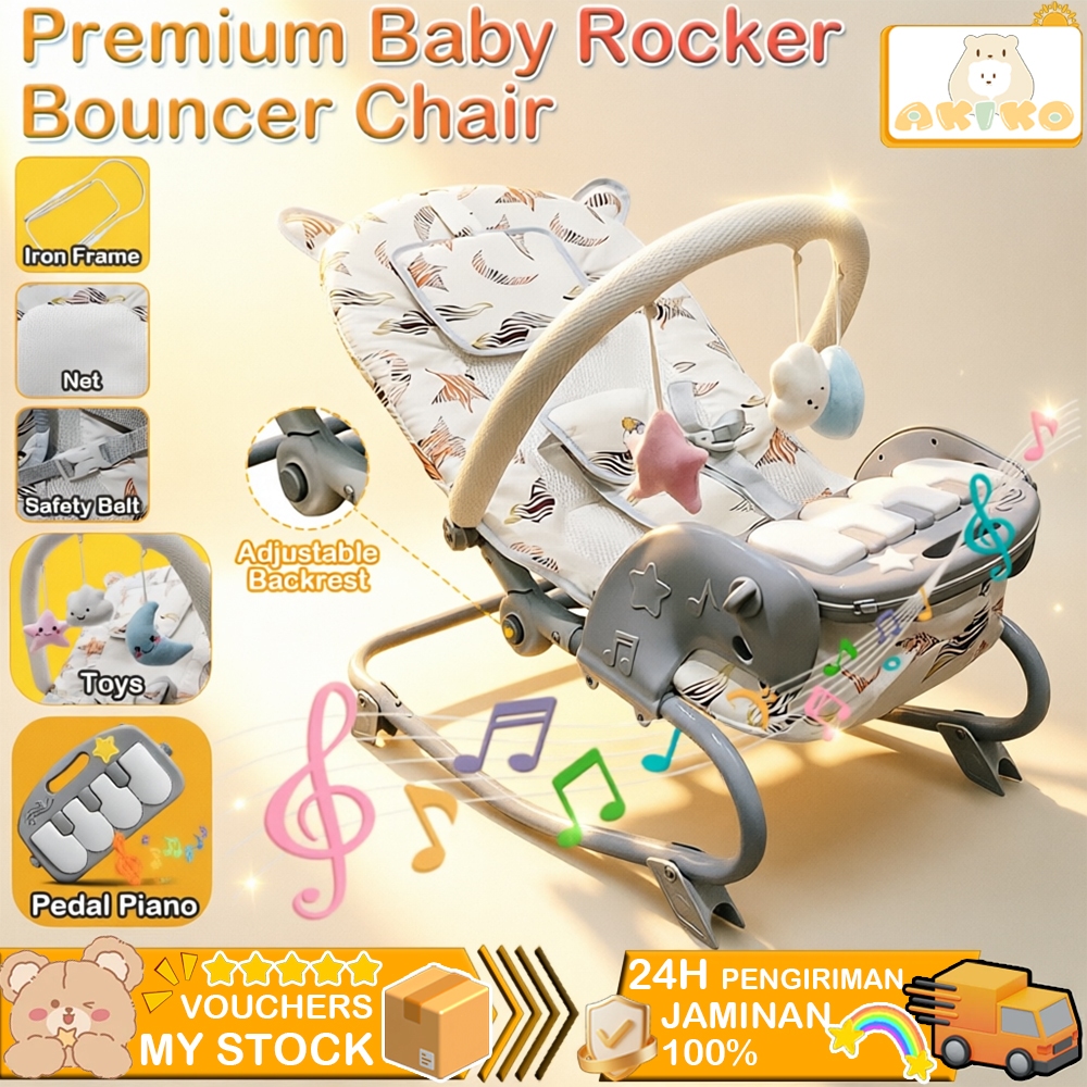 Premium Baby Rocker Bouncer เก้าอี้โยกเด็ก 0-3 ปีเปียโนดนตรีของเล่นเด็กทารกแรกเกิดเก้าอี้โยก