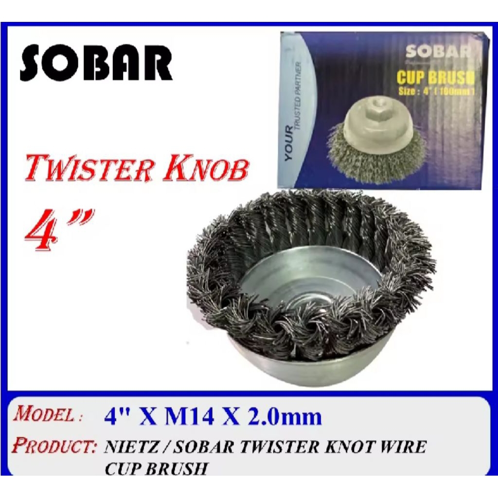 SOBAR- Heavy Duty 4" X M14 X 2.0mm Twist Knob Cup Brush