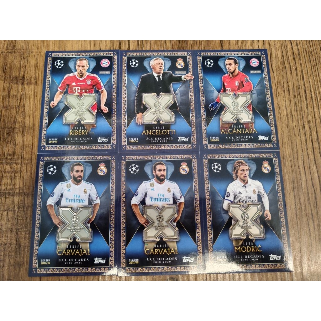 Topps Match Attax UCL 2025/26 - การ์ดรีลิกเหรียญ UCL Decades (Modric, Ancelotti, Thiago, Carvajal & 