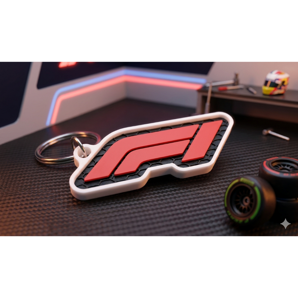 3D พิมพ์ F1 โลโก้พวงกุญแจ Premium Racing สไตล์พวงกุญแจน้ําหนักเบาทนทาน Motorsport