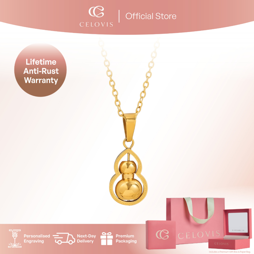 [ RM88 เท่านั้น + RM5 VOUCHER ] CELOVIS Embrace Hulu Blessing Chain Necklace in Gold