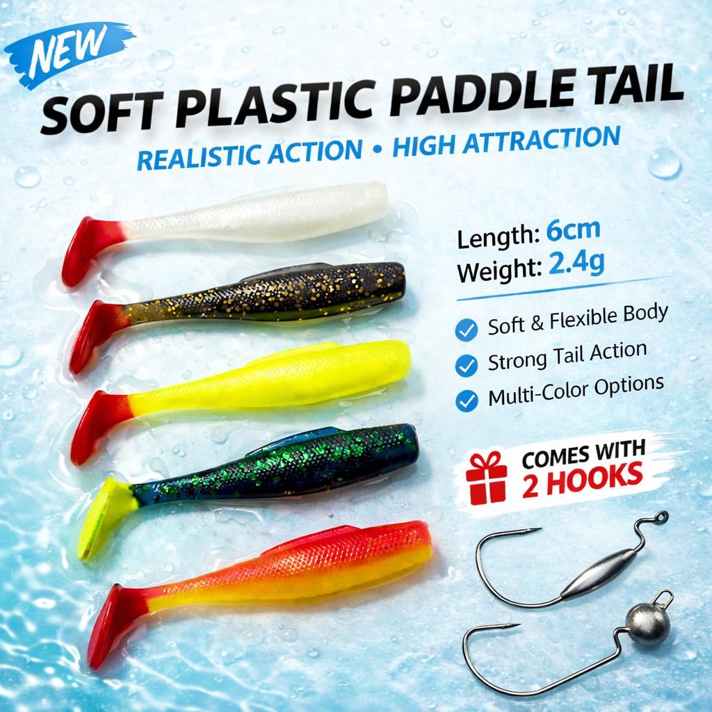 พลาสติกล่อนุ่ม 6CM 2.4g 5EKOR ฟรี 2 ตะขอ