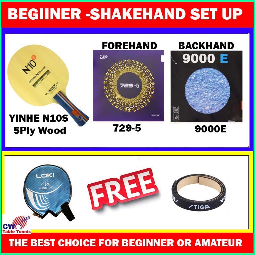 YINHE N10S WOODEN BLADE + 729-5 RUBBER + YINHE 9000D SET PING PONG SET UP TABLE TENNIS SET