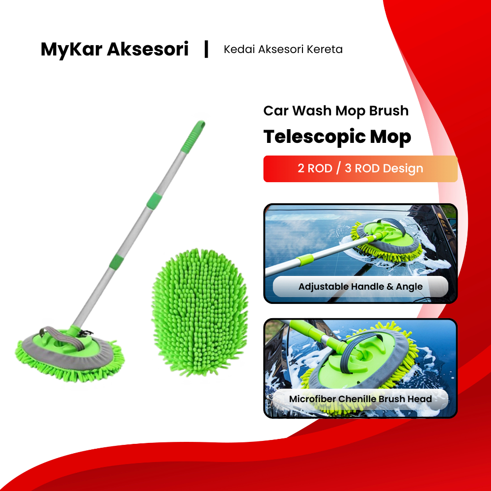 ล้างรถ Telescopic Microfiber Brush Mop Mitt [จับอลูมิเนียมแบบปรับได้สูงสุด 1M] ทําความสะอาด Home Mop