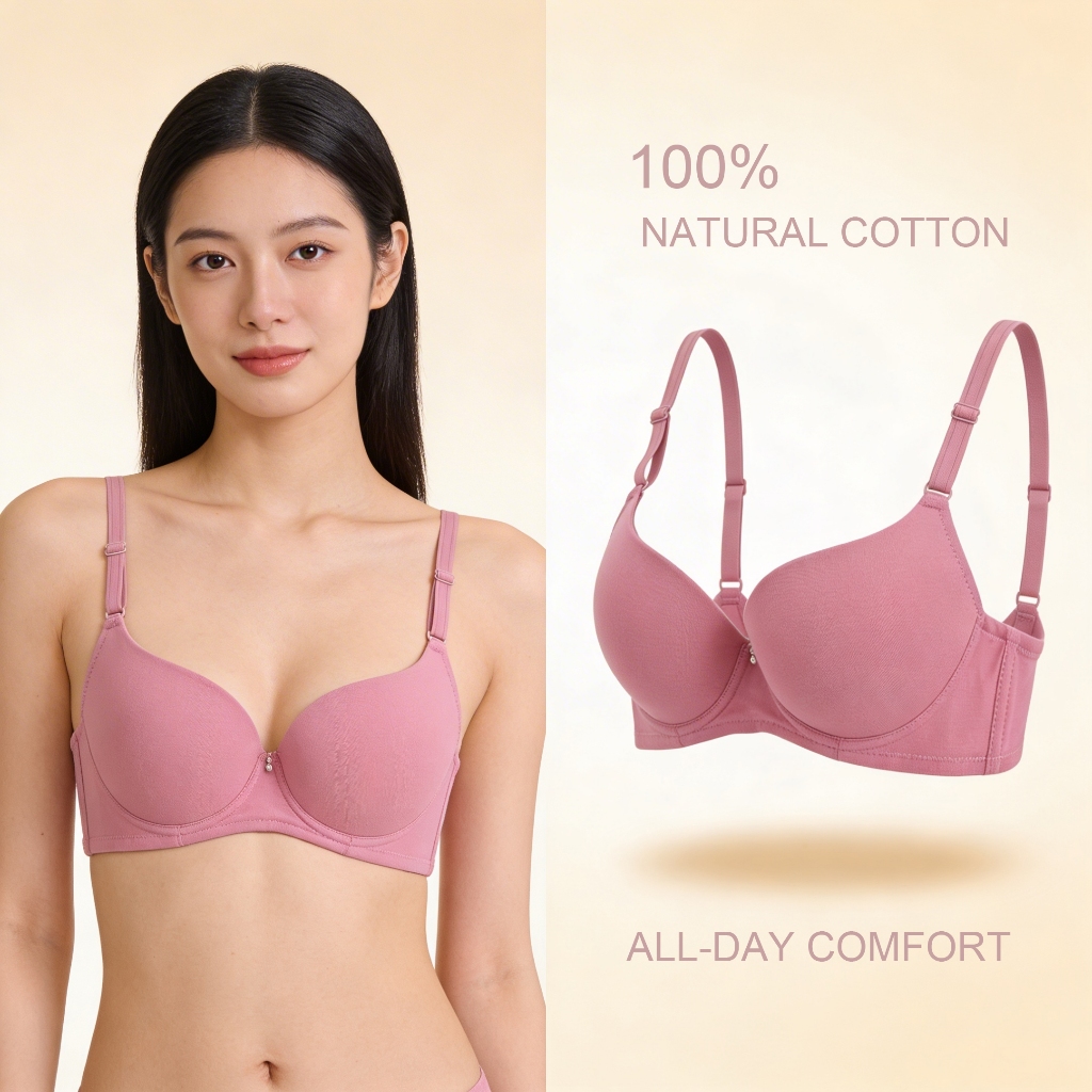B & C Cotton Wired Bra Women Breathable สบาย Everyday Support Soft Cup Cooling Fabric Weather 32B-40