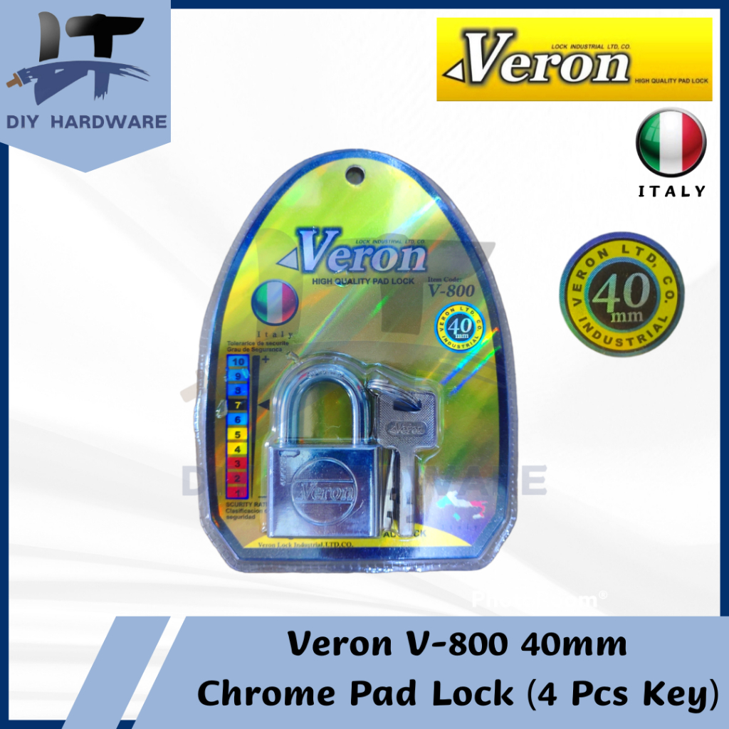 Veron V-800 40mm 4 Key เหล็กแข็ง Shacker Chrome Pad Lock/กุญแจ/คุณภาพสูง