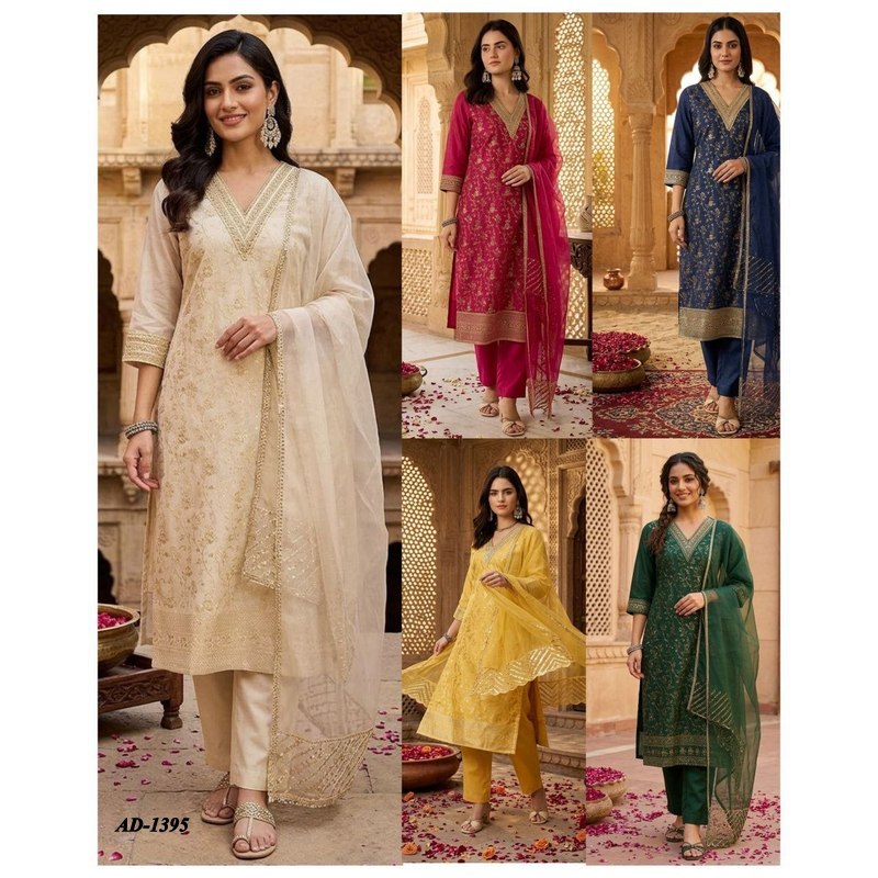 AD-1395~XS to S~Elegent Jacquard Weaving With Jacquard Work Kurti Pant Duptta