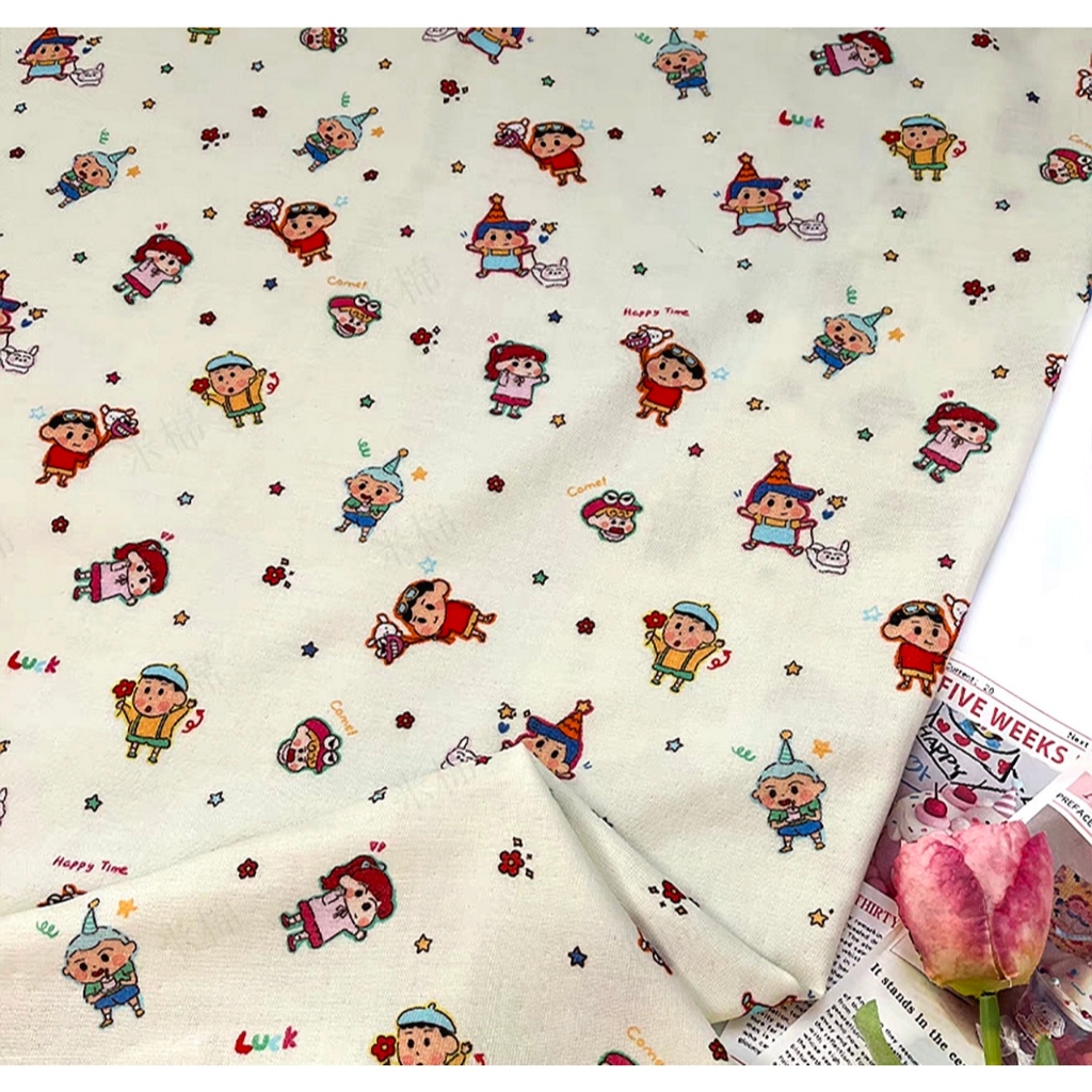 Yellowish SHIN SIN CHAN CRAYON HB 100% Baby Soft Double-Layer Gauze Yarn Cotton Muslin Fabric 19.5" 